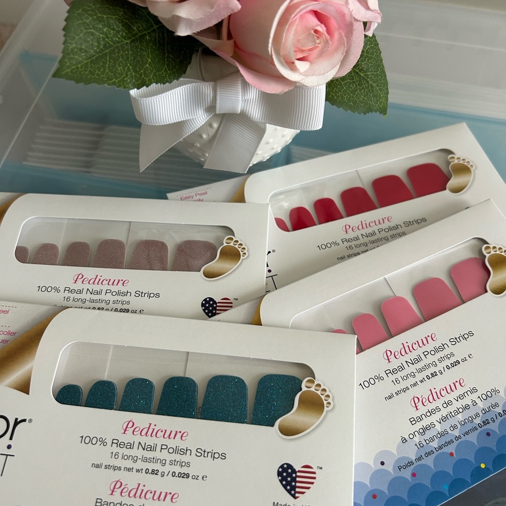 Color Street Pedicure Nail Strips - Pink, Blue, Silver